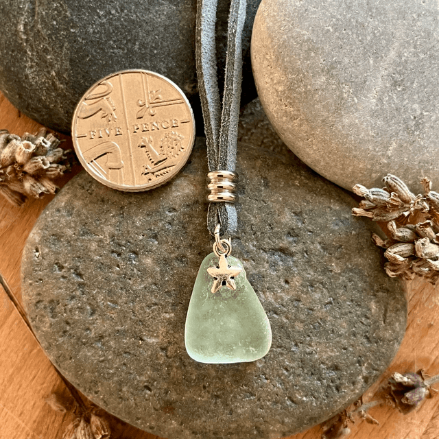 Cornish Sea Glass & Silver Star Pendant