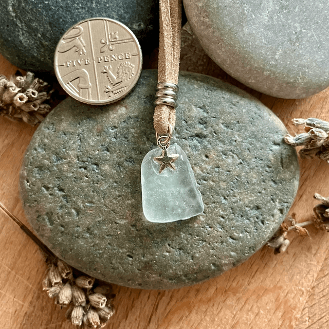 Cornish Sea Glass & Silver Star Pendant