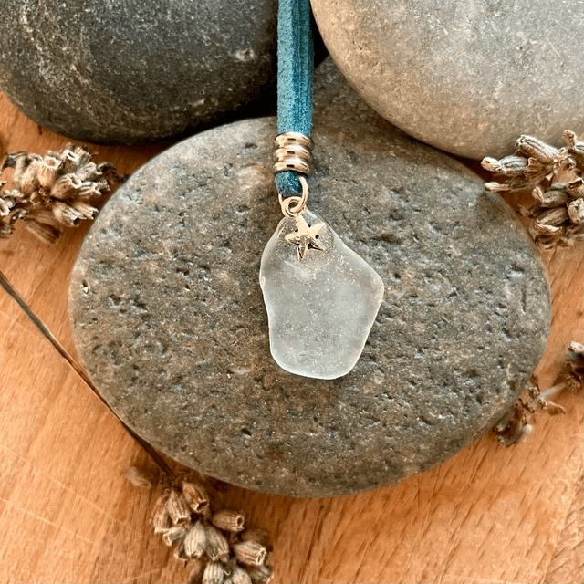 Cornish Sea Glass &amp; Silver Star Pendant
