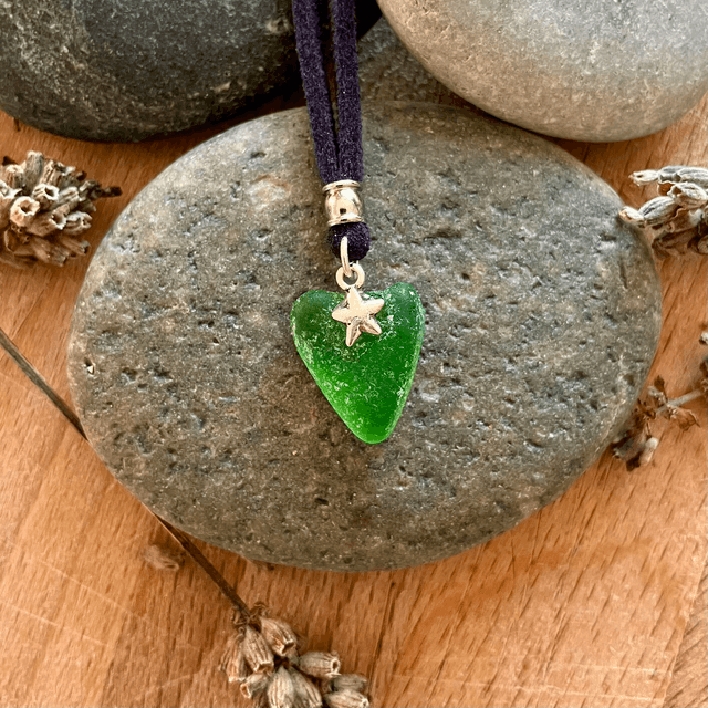 Cornish Sea Glass &amp; Silver Star Pendant